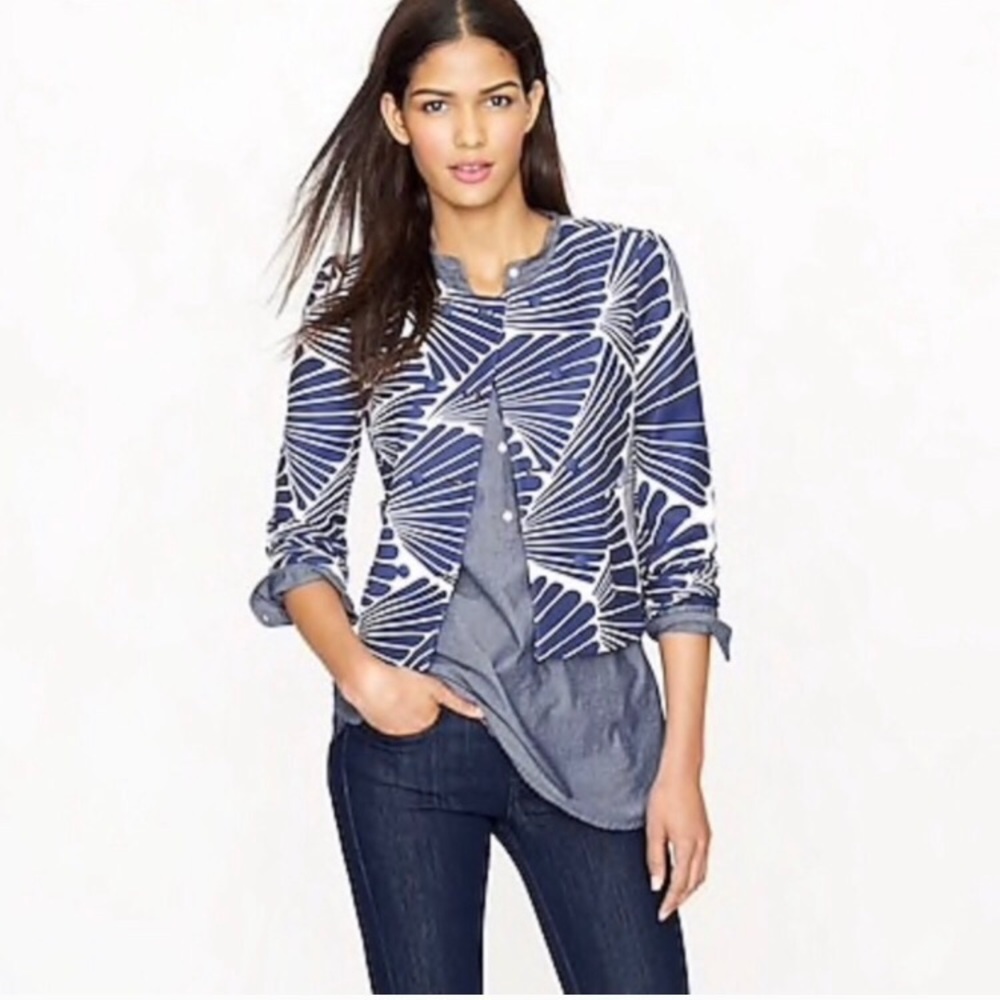 J Crew Blue White Fanfare jacket blazer 12